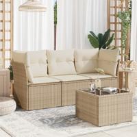 4-delige Loungeset met kussens poly rattan beige - thumbnail