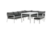 Nohr Hoek Loungeset 'Brianca' Met hoekbank, tafel en bankje, kleur Wit/Grijs - thumbnail