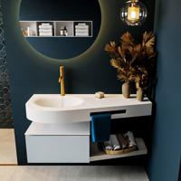 MONDIAZ RIVA 120cm badmeubel onderkast / planchet kleur Clay met 1 lade. Wastafel DULCET links 1 kraangat kleur Talc. - thumbnail