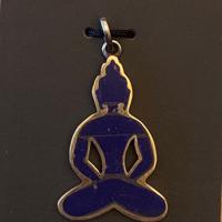 Hanger Boeddha in Meditatie Messing en Lapis Lazuli (4 x 3 cm) - thumbnail