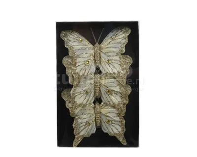 Kerstornament Vlinder Clip Champagne 3st