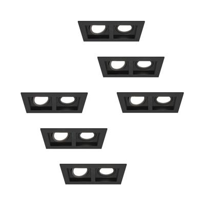 Set van 6 Fresno Dubbele Inbouwspot - Rechthoek - 2x GU10 - 6500K Daglicht wit - 8 Watt 690 Lumen - Kantelbaar - IP20 stofdicht - Zwart