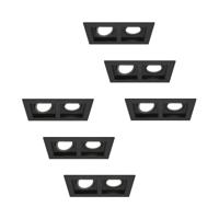 Set van 6 Fresno Dubbele Inbouwspot - Rechthoek - 2x GU10 - 6500K Daglicht wit - 8 Watt 690 Lumen - Kantelbaar - IP20 stofdicht - Zwart - thumbnail