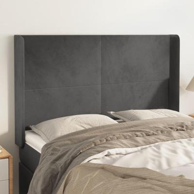 Hoofdbord met randen 147x16x118/128 cm fluweel donkergrijs