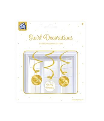 Hangdecoratie Swirls 25 Jaar Goud/Wit (3st) - thumbnail