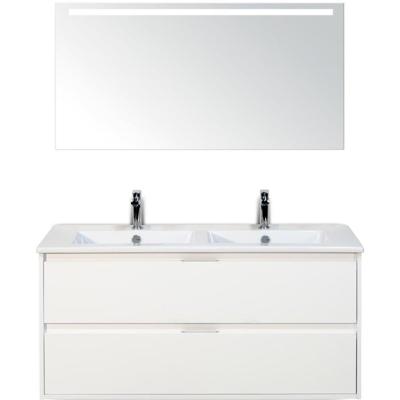 Porto Badmeubelset 120 cm - 2 Laden Wit Hoogglans - Keramische Wastafel Wit Slim met Sence Spiegel