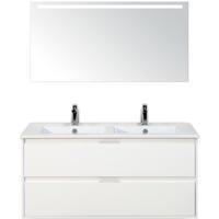 Porto Badmeubelset 120 cm - 2 Laden Wit Hoogglans - Keramische Wastafel Wit Slim met Sence Spiegel - thumbnail