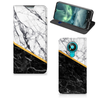 Nokia 3.4 | Standcase | Marmer Wit Zwart - Origineel Cadeau Man - thumbnail