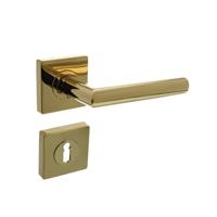 Deurkruk Bastian op vierkante rozet met nokken 55x55x10mm en sleutelplaatjes PVD messingkleur - thumbnail