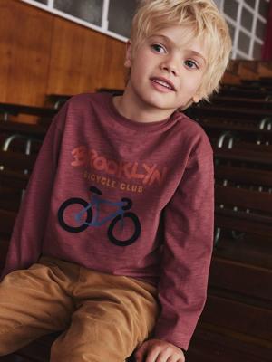 T-shirt met lange mouwen met print voor jongens rozenhout