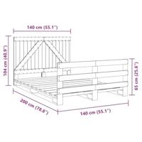 Bedframe met hoofdbord massief grenenhout wit 140x200 cm - thumbnail