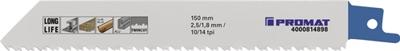 Promat/Tecwerk Reciprozaagblad | lengte 150 mm breedte 19 mm | tandverdeling TPI 10/14 2,5/1,8 mm | gefreesd, getordeerd | 5 stuks / kaart -