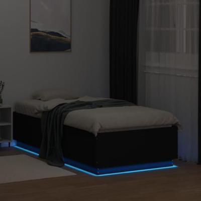 Bedframe met LED-verlichting bewerkt hout zwart 90x190 cm