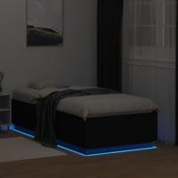 Bedframe met LED-verlichting bewerkt hout zwart 90x190 cm - thumbnail