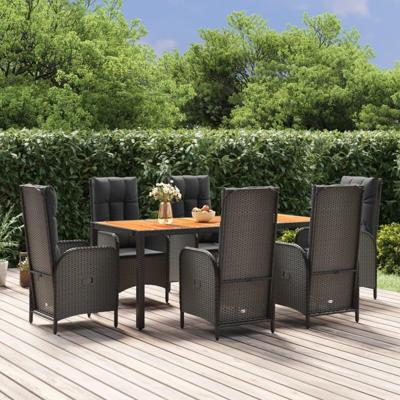 7-delige Tuinset met kussens poly rattan zwart 7-delige Tuinset met kussens poly rattan zwart