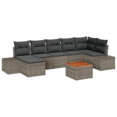 Tuinbankenset met kussen 8 pcs Grijs poly rattan