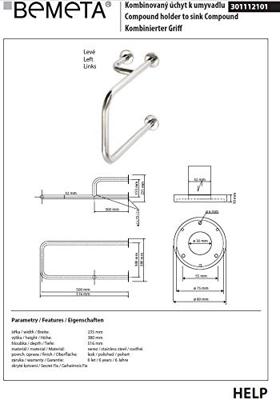 Handgreep Sapho Handicap Links 50 cm Roestvrij Staal Handgreep Sapho Handicap Links 50 cm Roestvrij Staal