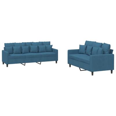2-delige Loungeset met kussens fluweel blauw - thumbnail