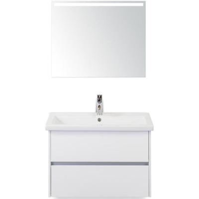 Como Badmeubelset 80 cm - Greeplijst in Kleur Wit Hoogglans - Keramische Wastafel Wit met Sence Spiegel