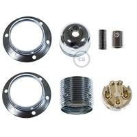 Zilver E27 fitting met 2 ringen industrieel - thumbnail