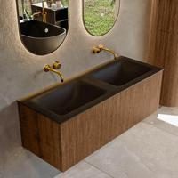 Mondiaz KURVE 120 cm Onderkast Greeploos 1 Lade Zonder Deuren Walnut, Wastafel Solid Surface Dubbel Urban 0 Kraangaten Zonder Spiegel (KRVCLO1201L0D0KD-Wal/Urb) - thumbnail