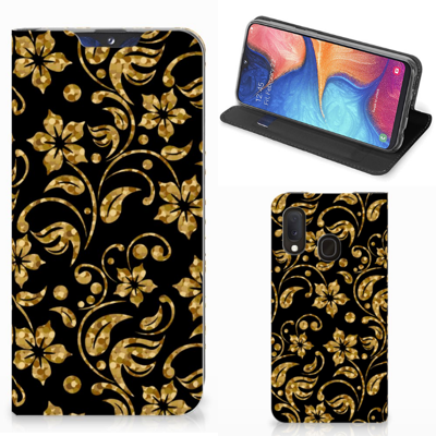 Samsung Galaxy A20e Smart Cover Gouden Bloemen