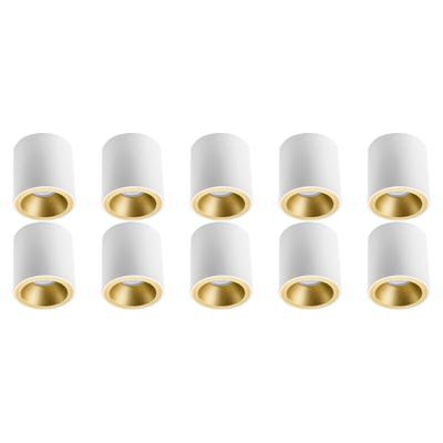 Ronde Opbouwspot Set 10x - GU10 Fitting - Mat Wit/Goud - Ø90mm Aluminium