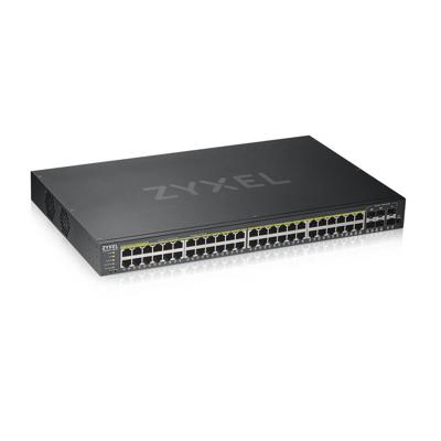 Zyxel 48-poorts hoog aangedreven Gigabit Ethernet PoE+ hybride Cloud Smart Managed Switch (44x RJ-45 + 4X RJ-45/SFP-poorten | 375W 802.3at 802.3af | Metaal | Beperkte levensduur (GS1920-48HPv2)