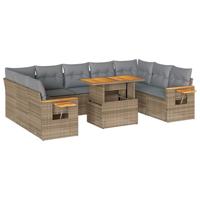 10-delige Loungeset met kussens poly rattan acacia beige - thumbnail