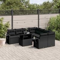 9-delige Loungeset met kussens poly rattan zwart - thumbnail