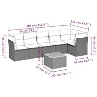 7-delige Loungeset met kussens poly rattan grijs - thumbnail