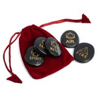 Zaksteen Zwarte Jaspis 'Heilige Geometrie' in Fluwelen Buidel - 5 stenen - thumbnail