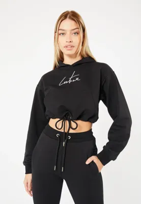 Couture Club Essentials Signature Tie Hem Hoodie Dames Zwart - Maat M - Kleur: Zwart | Soccerfanshop Couture Club Essentials Signature Tie Hem Hoodie Dames Zwart - Maat M - Kleur: Zwart | Soccerfanshop