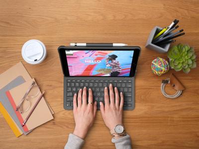 LOGITECH - Bluetooth-toetsenbordhoes voor iPad 10.2 (7e generatie) Slim Folio iPad 10.2 (7e, 8e en 9e generatie) - AZERTY - Grijs