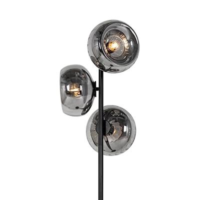 QAZQA Art Deco vloerlamp zwart met smoke glas 3-lichts - Ayesha