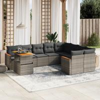 10-delige Loungeset met kussens poly rattan grijs - thumbnail