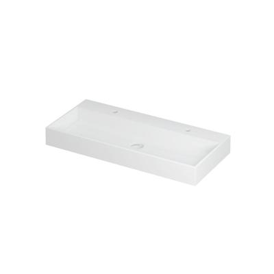 INK United Wastafel Porselein met 2 Kraangaten incl. Porseleinen Click Plug en Verborgen Overloop Systeem - 1000x450x110 mm - Mat Wit