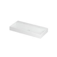 INK United Wastafel Porselein met 2 Kraangaten incl. Porseleinen Click Plug en Verborgen Overloop Systeem - 1000x450x110 mm - Mat Wit - thumbnail