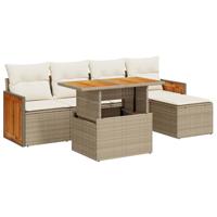 6-delige Loungeset met kussens poly rattan acacia beige - thumbnail