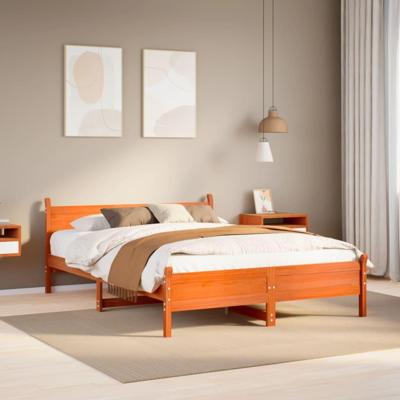 Bedframe zonder matras massief grenenhout wasbruin 135x190 cm