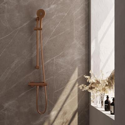 Brauer Stripe opbouw douche thermostaatkraan SET 02 met glijstang en 3-standen handdouche en doucheslang koper geborsteld PVD