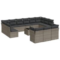 13-delige Loungeset met kussens poly rattan grijs - thumbnail