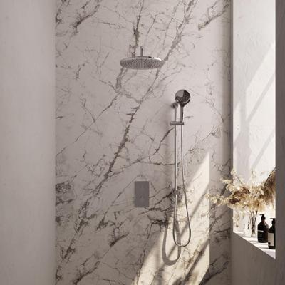 Chrome Edition thermostatische regendouche 3-weg omstelling SET 46 met 30 cm douchekop en gebogen muurarm en 3-standen handdouche en doucheslang en geïntegreerde glijstang