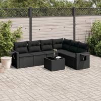 7-delige Loungeset met kussens poly rattan zwart - thumbnail