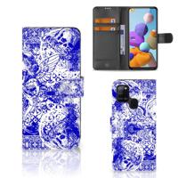 Telefoonhoesje met Naam Samsung Galaxy A21s Angel Skull Blauw - thumbnail