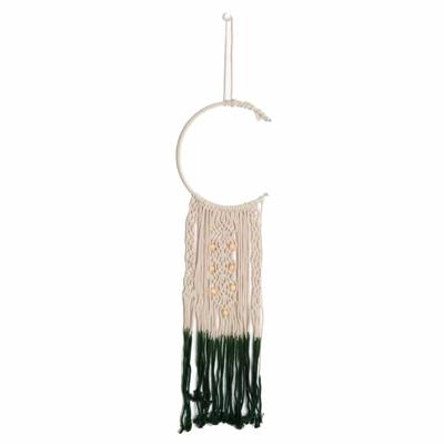Macramé Halve Maan en Houten Kralen Wit/ Groen - 40 cm Macramé Halve Maan en Houten Kralen Wit/ Groen - 40 cm