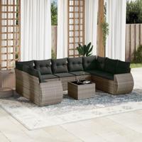10-delige Loungeset met kussens poly rattan grijs - thumbnail
