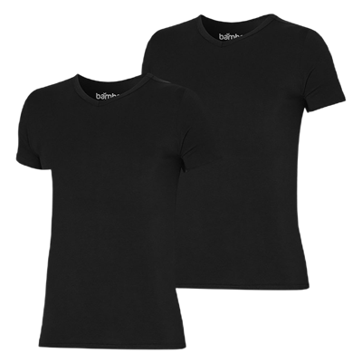 2-pack heren T-shirts - Bamboe V-hals - Mannen ondershirt korte mouwen - S - Zwart - S