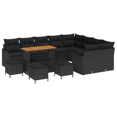 Tuinbankenset met kussen 13 pcs Zwart poly rattan
