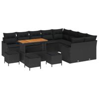 Tuinbankenset met kussen 13 pcs Zwart poly rattan - thumbnail